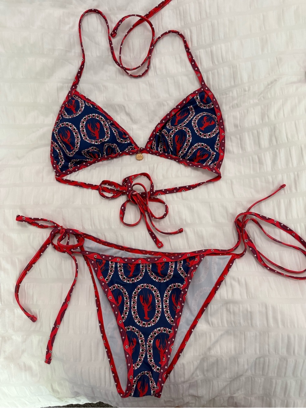 Red & Navy Printed Triangle String Bikini Medium